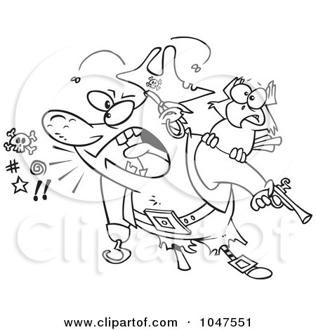 Royalty-Free (RF) Clip Art Illustration of a Cartoon Black And White Outline Design Of A Screaming Pirate by toonaday