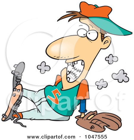 Royalty-Free (RF) Clip Art Illustration of a Cartoon Pitcher With A Ball In His Mouth by toonaday