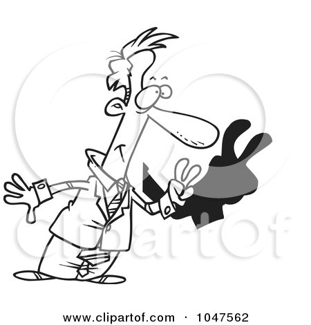 Royalty-Free (RF) Clip Art Illustration of a Cartoon Black And White Outline Design Of A Businessman Making Shadows by toonaday