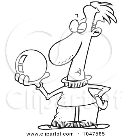 Royalty-Free (RF) Clip Art Illustration of a Cartoon Black And White Outline Design Of A Guy Gazing Into A Crystal Ball by toonaday