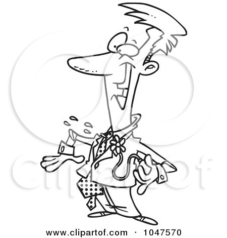 Royalty-Free (RF) Clip Art Illustration of a Cartoon Black And White Outline Design Of A Pranking Businessman With A Squirting Flower by toonaday