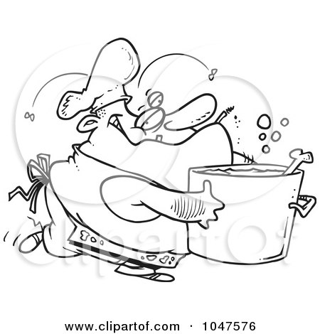 Royalty-Free (RF) Clip Art Illustration of a Cartoon Black And White Outline Design Of A Gross Chef by toonaday
