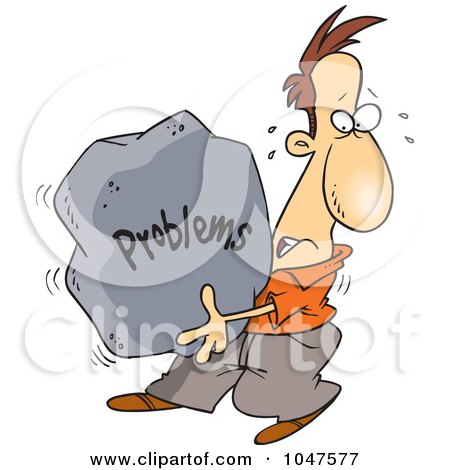 Royalty-Free (RF) Clip Art Illustration of a Cartoon Man Carrying A Heavy Problem Rock by toonaday