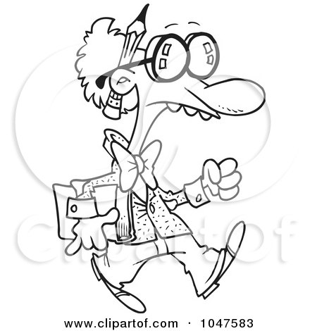 Royalty-Free (RF) Clip Art Illustration of a Cartoon Black And White Outline Design Of A Goofy Professor by toonaday