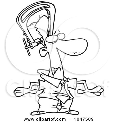 Royalty-Free (RF) Clip Art Illustration of a Cartoon Black And White Outline Design Of A Businessman Feeling Pressure On His Head by toonaday