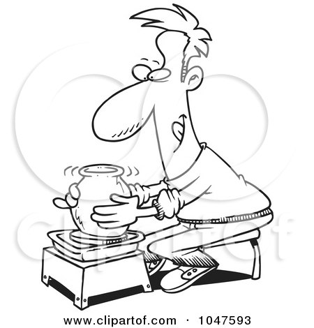 Royalty-Free (RF) Clip Art Illustration of a Cartoon Black And White Outline Design Of A Potter Man by toonaday