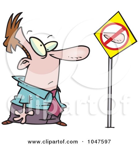 Royalty-Free (RF) Clip Art Illustration of a Cartoon Businessman By A Big Nose Prohibited Sign by toonaday