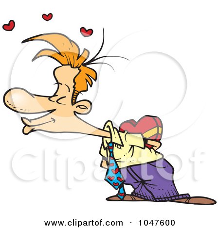 Royalty-Free (RF) Clip Art Illustration of a Cartoon Puckering Man Holding Candy by toonaday