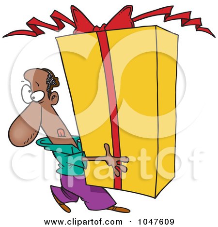 Royalty-Free (RF) Clip Art Illustration of a Cartoon Black Man Holding A Giant Gift by toonaday