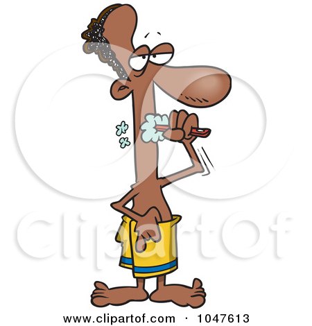 Royalty-Free (RF) Clip Art Illustration of a Cartoon Black Man Brushing His Teeth by toonaday