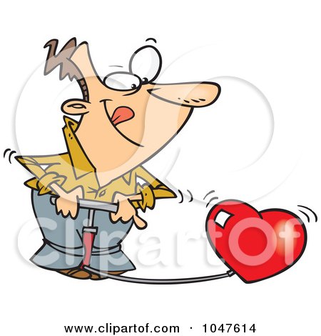 Royalty-Free (RF) Clip Art Illustration of a Cartoon Man Pumping Up A Heart by toonaday