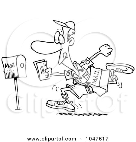 Royalty-Free (RF) Clip Art Illustration of a Cartoon Black And White Outline Design Of A Fast Post Man by toonaday