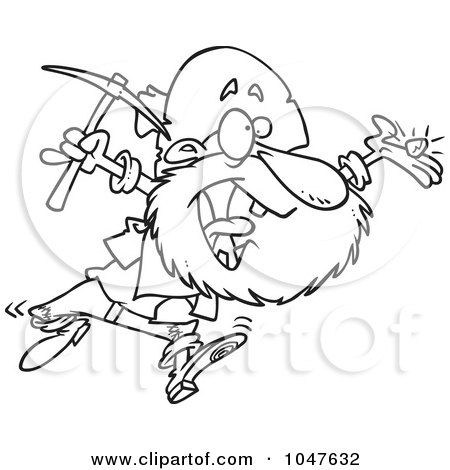 Royalty-Free (RF) Clip Art Illustration of a Cartoon Black And White Outline Design Of A Happy Prospector by toonaday