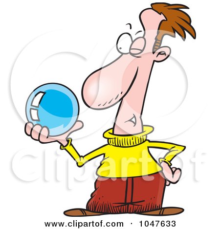 Royalty-Free (RF) Clip Art Illustration of a Cartoon Guy Gazing Into A Crystal Ball by toonaday