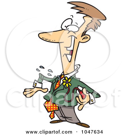Royalty-Free (RF) Clip Art Illustration of a Cartoon Pranking Businessman With A Squirting Flower by toonaday