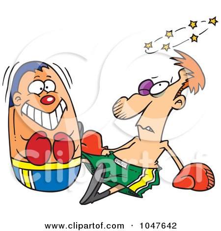 Royalty-Free (RF) Clip Art Illustration of a Cartoon Man Being Beat Up By A Blow Up Punching Bag by toonaday