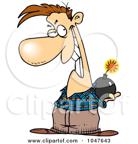 Royalty-Free (RF) Clip Art Illustration of a Cartoon Prankster Holding A Bomb by toonaday