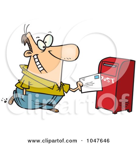 Royalty-Free (RF) Clip Art Illustration of a Cartoon Man Sending Off Mail by toonaday