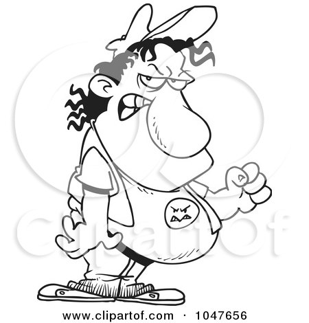 Royalty-Free (RF) Clip Art Illustration of a Cartoon Black And White Outline Design Of A Fat Man With A Problem by toonaday