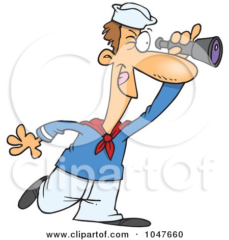 Royalty-Free (RF) Clip Art Illustration of a Cartoon Sailor Using A Spyglass by toonaday