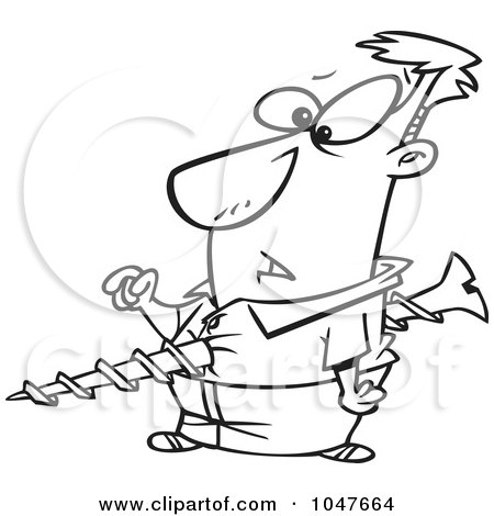 Royalty-Free (RF) Clip Art Illustration of a Cartoon Black And White Outline Design Of A Screwed Guy by toonaday