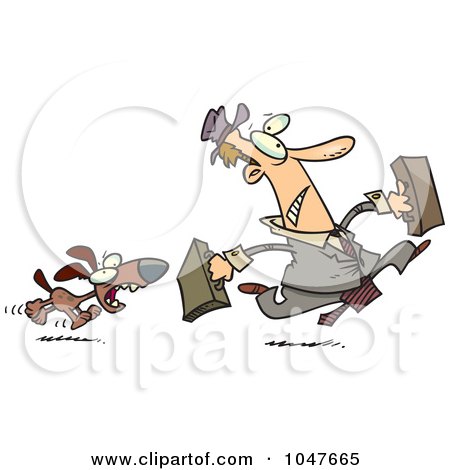 Royalty-Free (RF) Clip Art Illustration of a Cartoon Dog Chasing A Salesman by toonaday