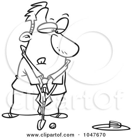 Royalty-Free (RF) Clip Art Illustration of a Cartoon Black And White Outline Design Of A Putting Businessman by toonaday