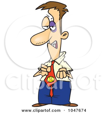 Royalty-Free (RF) Clip Art Illustration of a Cartoon Black Eyed Businessman Wearing An Angry Tie by toonaday