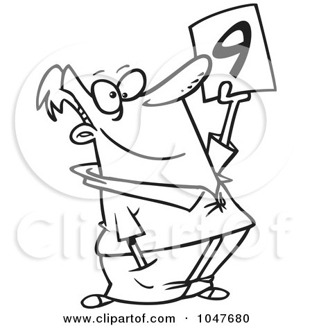 Royalty-Free (RF) Clip Art Illustration of a Cartoon Black And White Outline Design Of A Rating Judge by toonaday