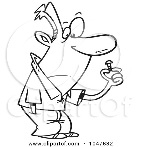 Royalty-Free (RF) Clip Art Illustration of a Cartoon Black And White Outline Design Of A Guy With A Loose Screw by toonaday