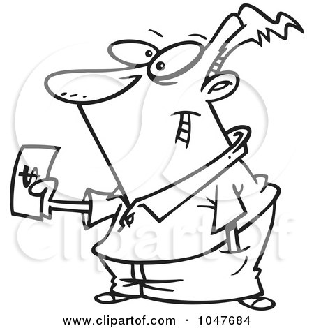 Royalty-Free (RF) Clip Art Illustration of a Cartoon Black And White Outline Design Of A Guy Making A Purchase by toonaday