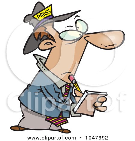 Royalty-Free (RF) Clip Art Illustration of a Cartoon Man From The Press Writing Down Notes by toonaday