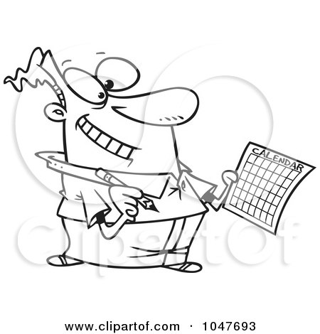 Royalty-Free (RF) Clip Art Illustration of a Cartoon Black And White Outline Design Of A Businessman Scheduling by toonaday