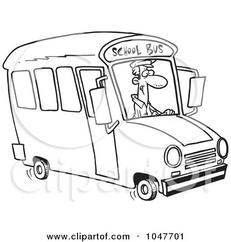Royalty-Free (RF) Clip Art Illustration of a Cartoon Black And White Outline Design Of A School Bus Driver by toonaday
