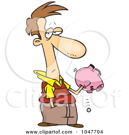 Royalty-Free (RF) Clip Art Illustration of a Cartoon Guy Reaching Into His Piggy Bank by toonaday