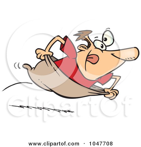Royalty-Free (RF) Clip Art Illustration of a Cartoon Guy Sack Racing by toonaday