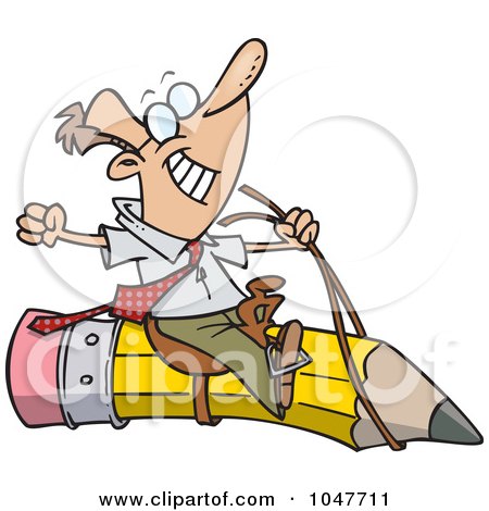 Royalty-Free (RF) Clip Art Illustration of a Cartoon Satisfied Businessman Riding A Pencil by toonaday