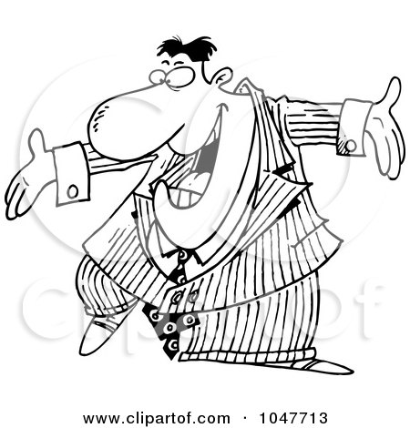 Royalty-Free (RF) Clip Art Illustration of a Cartoon Black And White Outline Design Of A Pushy Businessman by toonaday