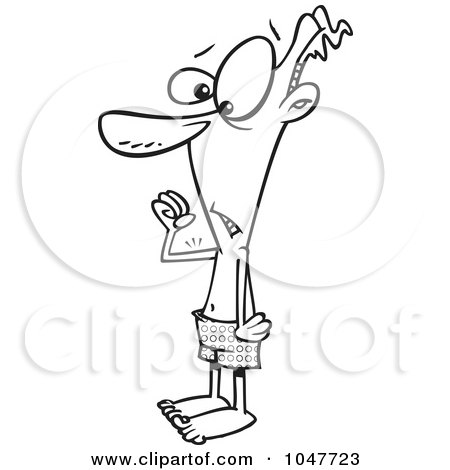 Royalty-Free (RF) Clip Art Illustration of a Cartoon Black And White Outline Design Of A Scrawny Guy by toonaday