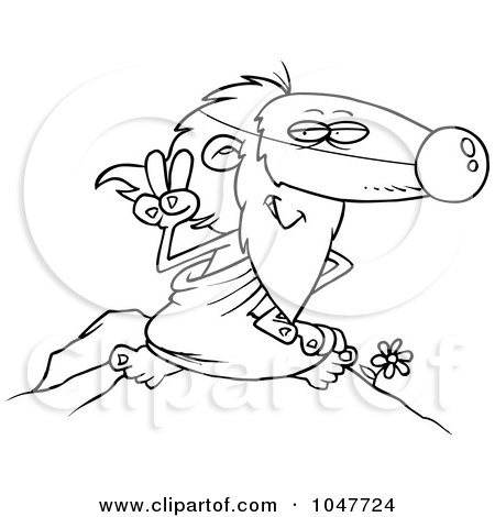 Royalty-Free (RF) Clip Art Illustration of a Cartoon Black And White Outline Design Of Sage Wearing A Nose by toonaday