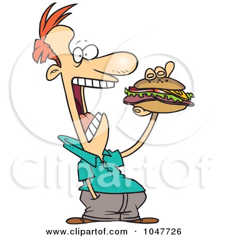 Royalty-Free (RF) Clip Art Illustration of a Cartoon Guy Eating A Sandwich by toonaday