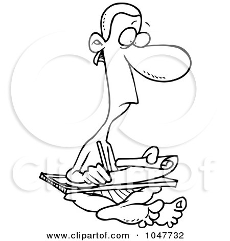 Royalty-Free (RF) Clip Art Illustration of a Cartoon Black And White Outline Design Of A Scribe by toonaday