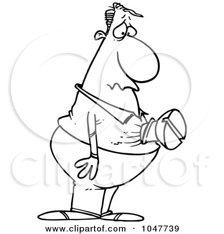 Royalty-Free (RF) Clip Art Illustration of a Cartoon Black And White Outline Design Of A Screwed Man by toonaday