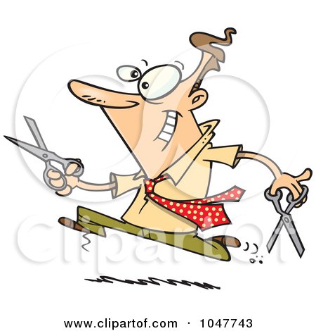Royalty-Free (RF) Clip Art Illustration of a Cartoon Businessman Running With Scissors by toonaday