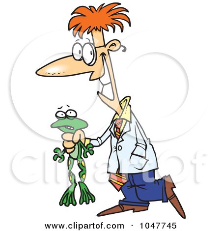 Royalty-Free (RF) Clip Art Illustration of a Cartoon Scientist Holding A Frog by toonaday