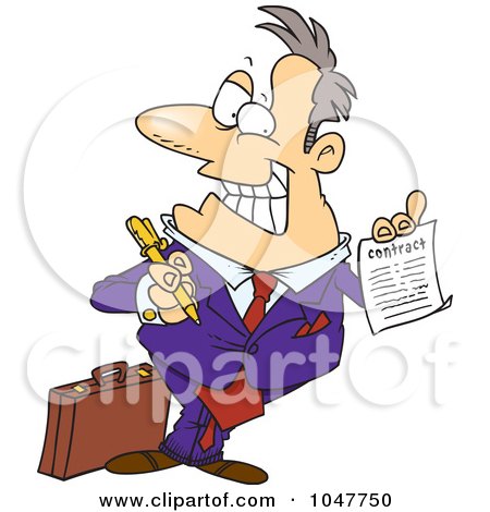 Royalty-Free (RF) Clip Art Illustration of a Cartoon Salesman Holding A Contract by toonaday