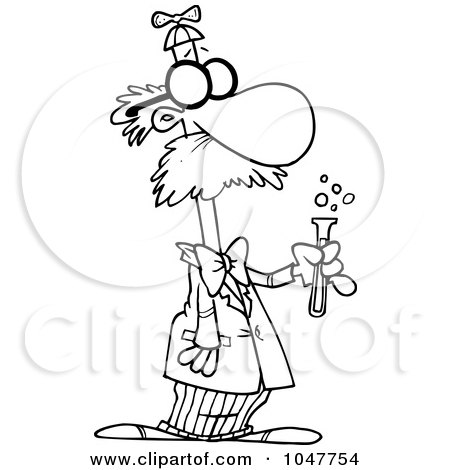 Royalty-Free (RF) Clip Art Illustration of a Cartoon Black And White Outline Design Of A Goofy Scientist by toonaday