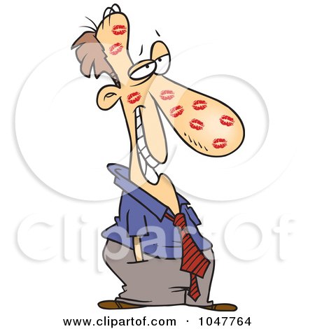 Royalty-Free (RF) Clip Art Illustration of a Cartoon Sheepish Businessman Covered In Kisses by toonaday