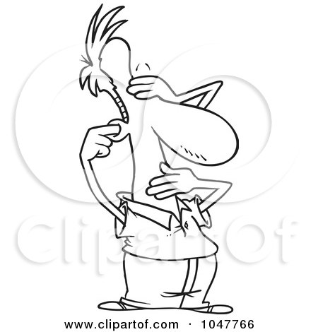 Royalty-Free (RF) Clip Art Illustration of a Cartoon Black And White Outline Design Of A Guy Blocking His Senses by toonaday