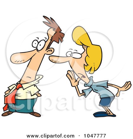 Royalty-Free (RF) Clip Art Illustration of a Cartoon Business Woman Telling A Colleague A Secret by toonaday
